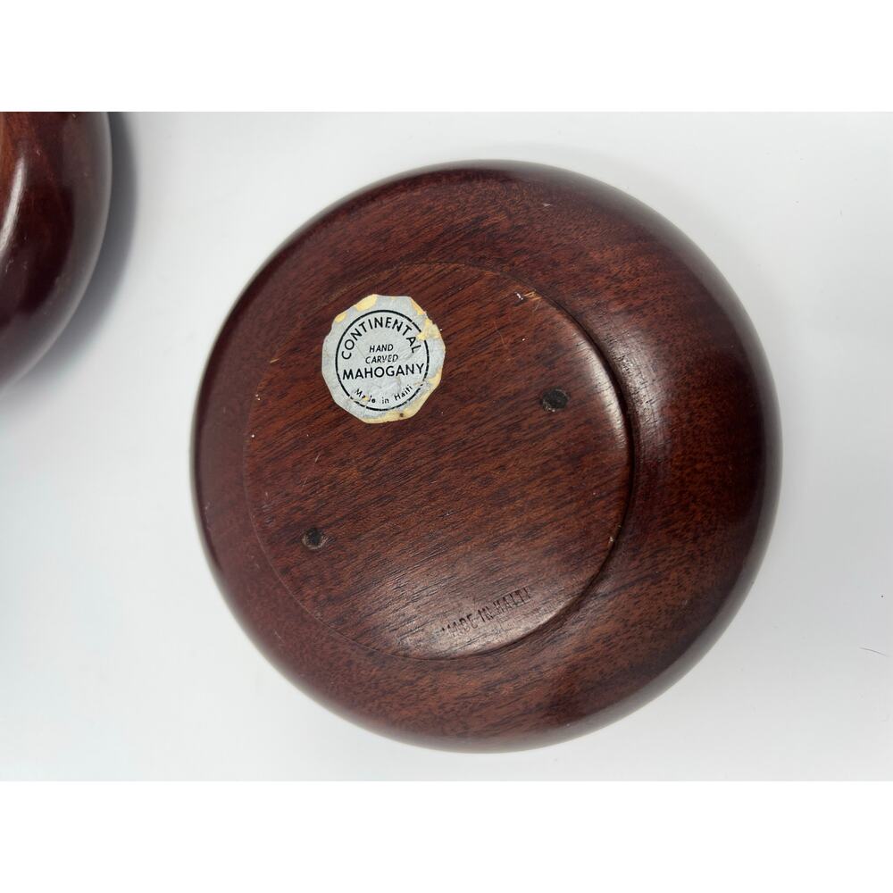 Vintage Solid Mahogany Hand Crafted Turned Wood Salad Bowls Set of 5 Haiti - Picture 5 of 6